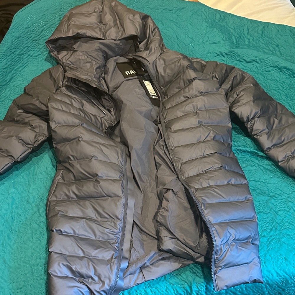 Rains Women's Charcoal Lohja Long Puffer Curve Jacket-XL